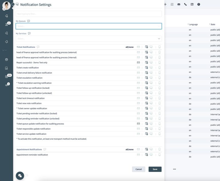 OTRS Notification Settings